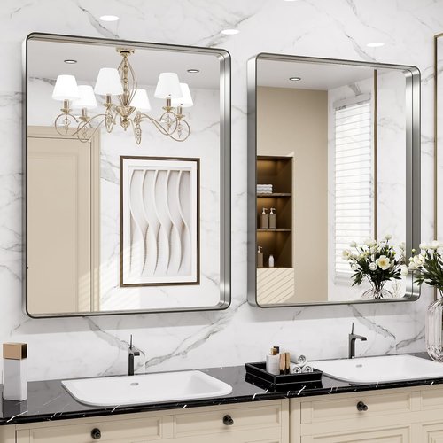 LOAAO Brushed Nickel Bathroom Mirror - 20x30 Inch Rounded Rectangle Design | Anti-Rust & Shatter-Proof