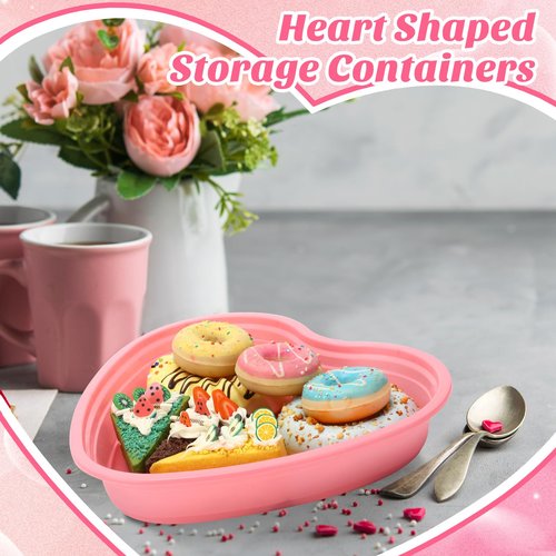 6 Pcs Pink Heart Shaped Food Storage Containers 34 Oz Plastic Seasoning Plates Dessert and Lunch Box Valentine's Day Heart Box with Clear Lid for Valentine Kitchen Restaurant Fruit Vegetable Food