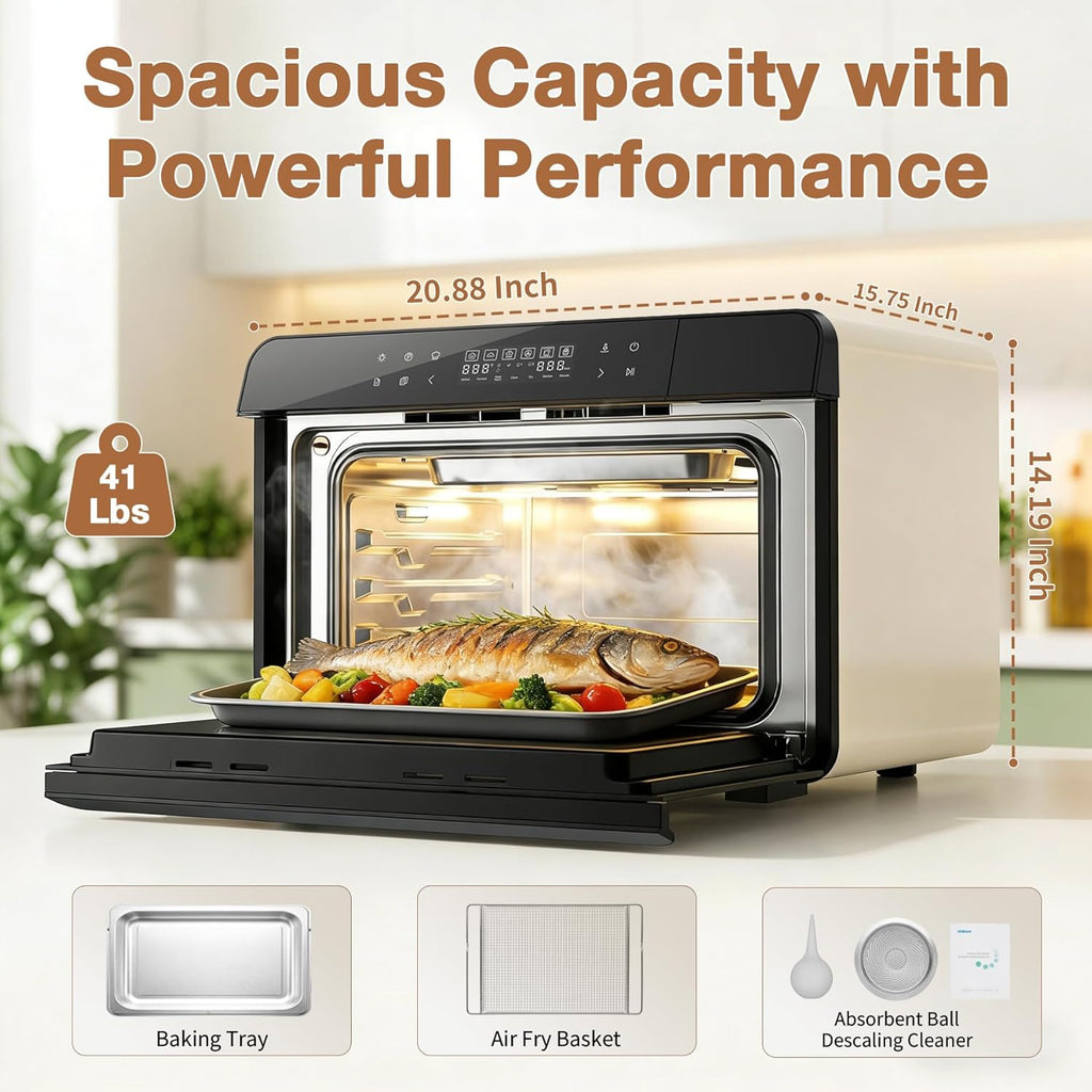 ROBAM Toaster Air Fryer Combi Oven - 20-in-1 Countertop Steam Oven with Multi-Stage Cooking & 30 Recipes (White)