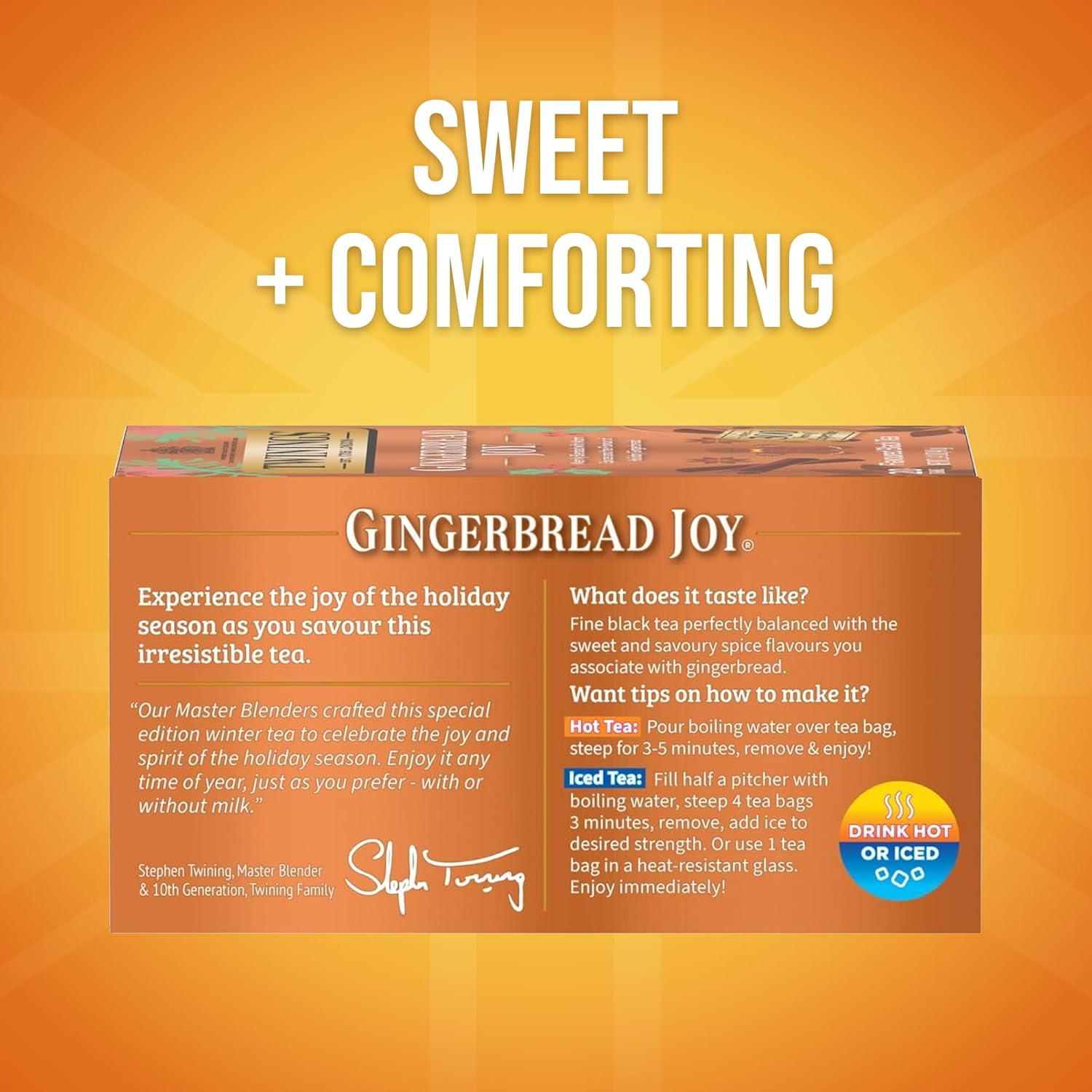 Twinings Gingerbread Joy Black Tea - Caffeinated Ginger & Cinnamon Flavor, 20 Individually Wrapped Bags