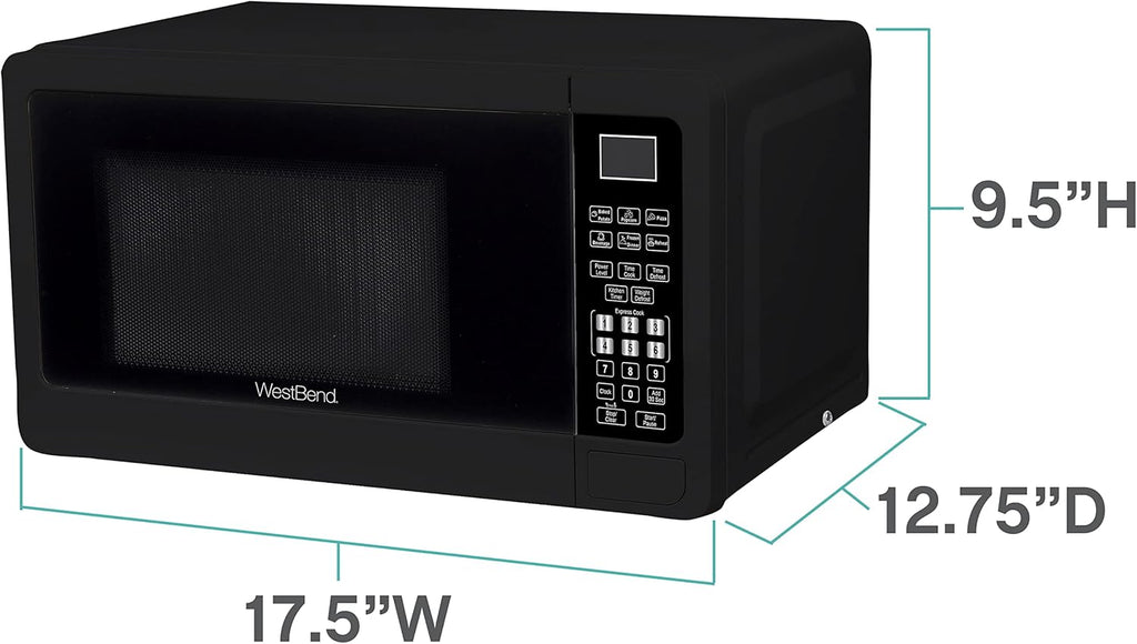 West Bend Microwave Oven - 700-Watt Compact Design with 6 Pre-Set Cooking Settings | 0.7 Cu.Ft., Black