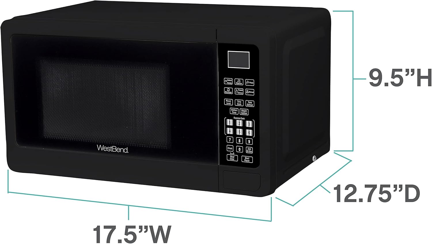 West Bend Microwave Oven - 700-Watt Compact Design with 6 Pre-Set Cooking Settings | 0.7 Cu.Ft., Black
