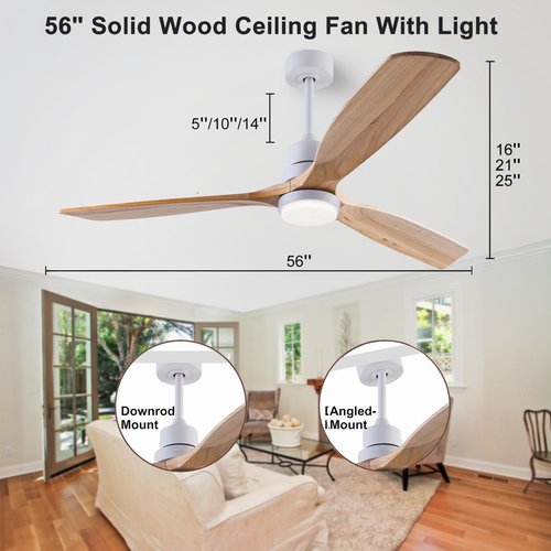dearnow 56" Wooden Ceiling Fans with Lighted Remote Control, Indoor Outdoor Wooden Ceiling Fan, Outdoor Modern Ceiling Fan with 3 Fan Blades for Patio, Living Room, Bedroom, Farmhouse etc.…