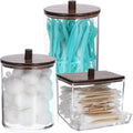 Hipiwe Acrylic Cotton Ball Holder - Clear Qtip Canister with Lid | Bathroom Organizer for Cotton Balls, Swabs, Pads - Brown