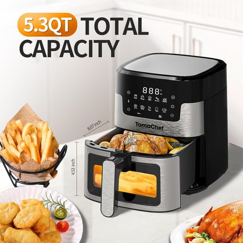 Air Fryer 10-in-1 by [Brand Name] - 5.3QT Compact Oil-Free Cooker with Digital Control | Healthy Cooking, Black