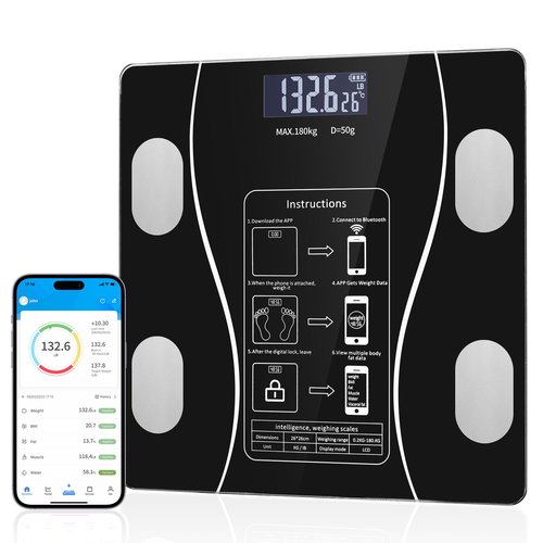 Smart Weighing Scale, Bluetooth Smart Body Fat Scale, accurately Measures Weight, Body Fat Percentage, Muscle Mass Percentage, BMI, and Other Body Metrics. (Black)