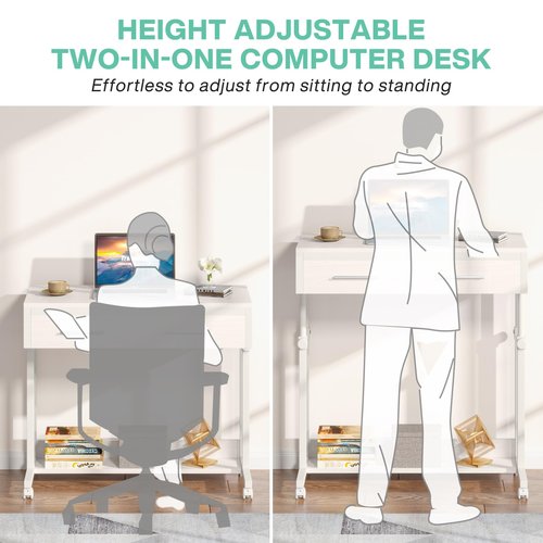 Tribesigns Portable Desk with Drawers, Mobile Laptop Desk with Wheels, Sofa Side Table Bed Desks, Small Standing Desk for Home Office (White)