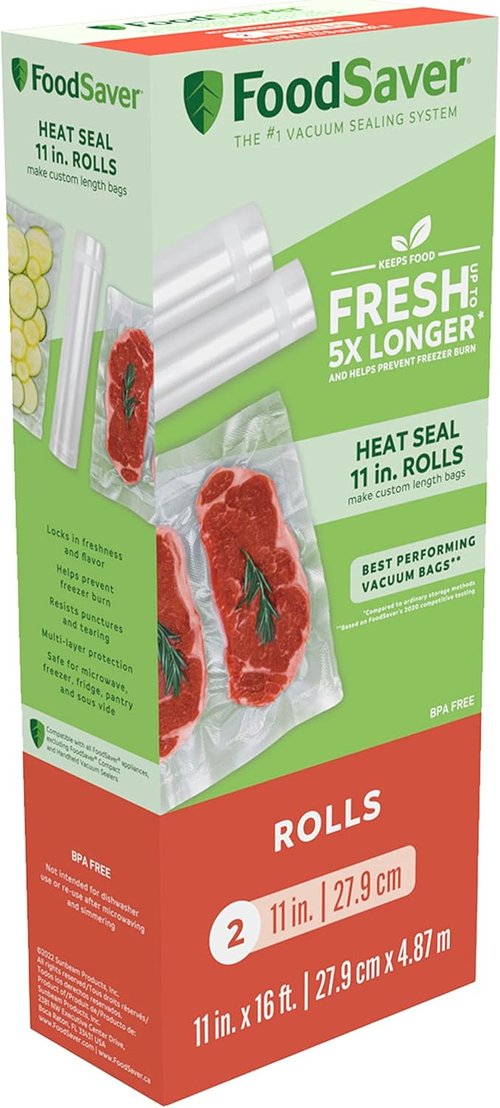 FoodSaver Vacuum Seal Rolls - 11" x 16' BPA-Free Multilayer for Optimal Food Preservation | 2-Pack