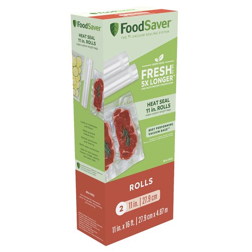 FoodSaver 11" x 16' Vacuum Seal Rolls with BPA-Free Multilayer Construction for Food Preservation, 2-Pack
