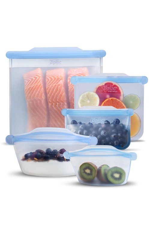 Ziploc Endurables Pouch and Containers Variety Pack, Reusable Silicone Bags and Food Storage Meal Prep Containers for Freezer, Oven, and Microwave, Dishwasher Safe, 5 Total