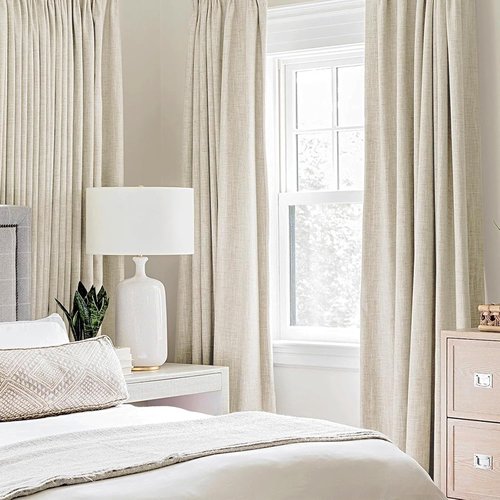 MIULEE 100% Blackout Linen Textured Curtains - Thermal Insulated Room Darkening Drapes | Cream, 52 x 96 Inch (2 Panels)