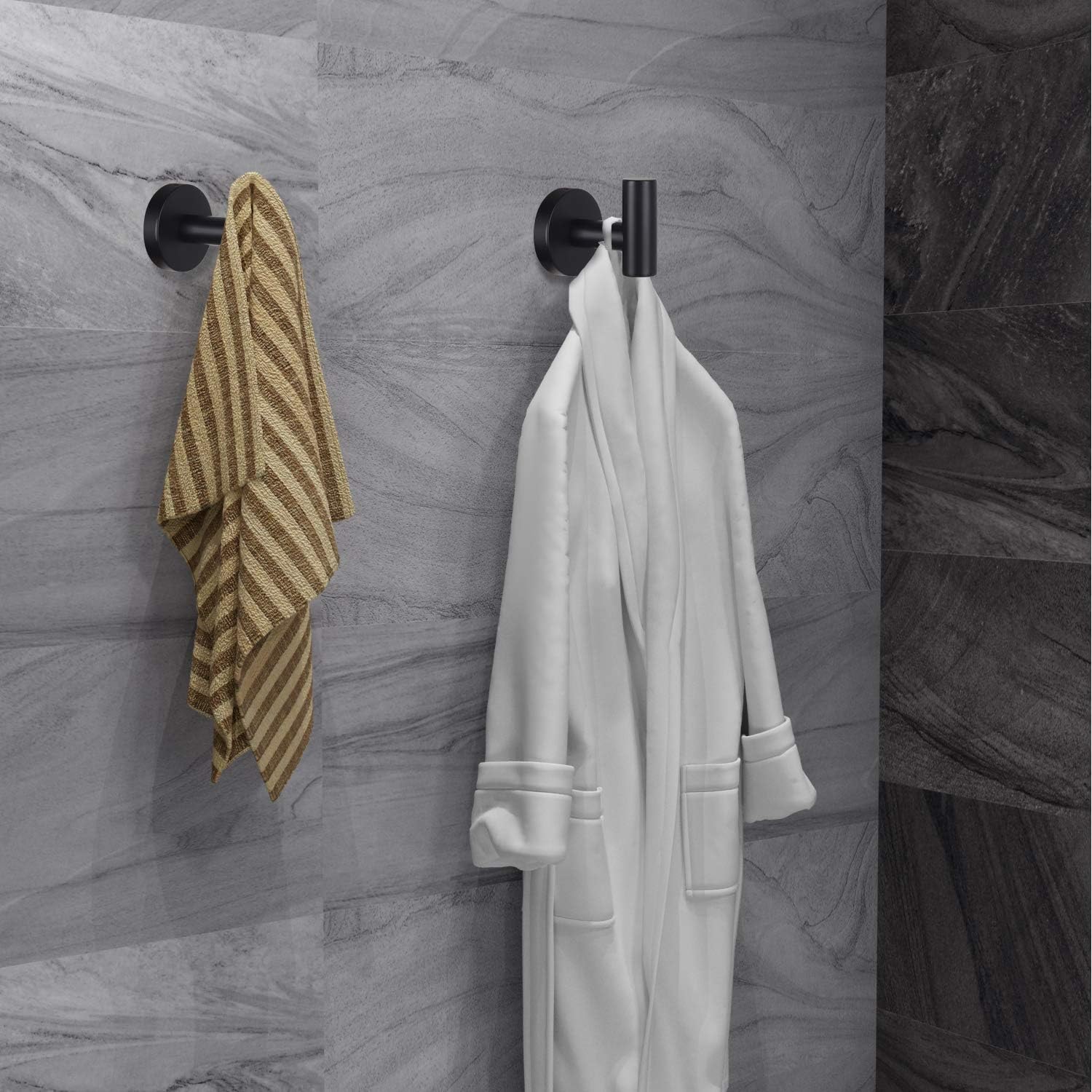 Skiennix Heavy-Duty Towel Hooks - Versatile Wall Hanger for Bathroom, Kitchen & Closet | 4-Pack Black