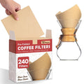 Phyyixs Pre-Folded Unbleached Cone Coffee Filters – Premium Thick Paper, Compatible with Chemex Pour-Over Brewers (240 Filters)