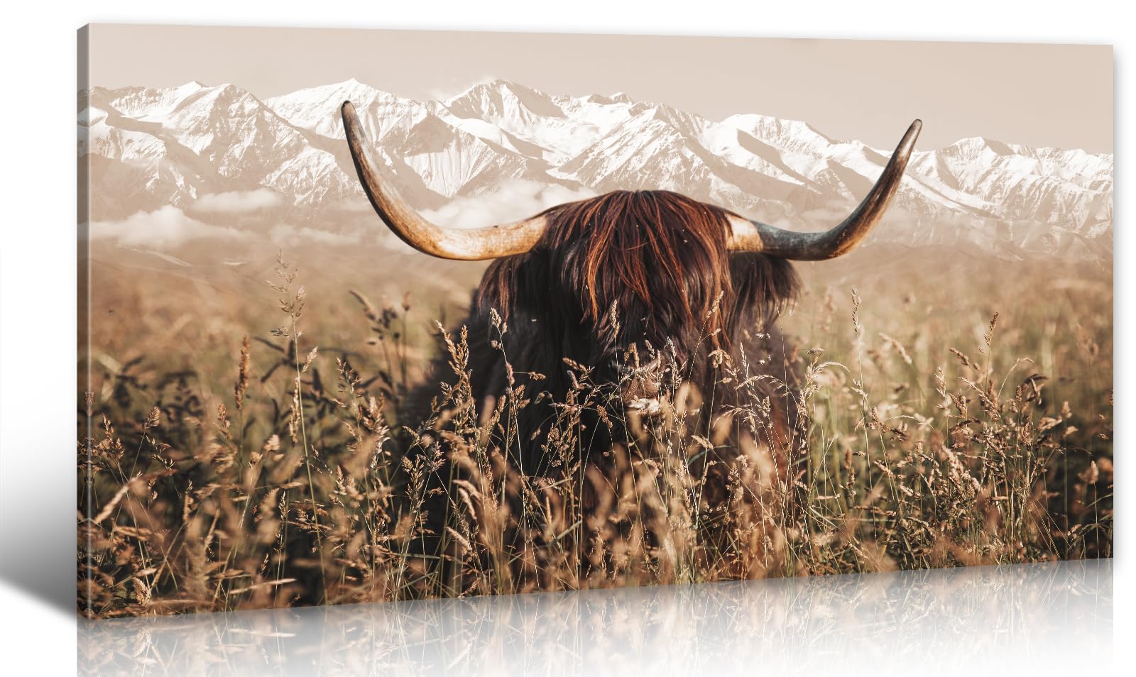 DJSYLIFE Highland Cow Wall Art Farmhouse Decor Canvas Printed Country Cow Pictures Western Rustic Modern Artwork Decorations for Bedroom Office Living Room Framed Ready to Hang 20" x 40"