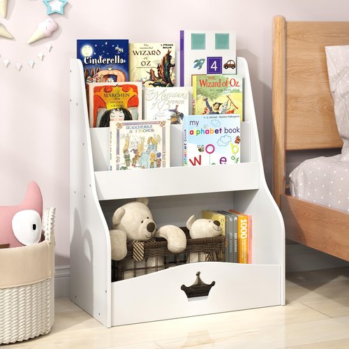 Costzon Kids Bookshelf and Toy Storage, 3-Tier Toddler Bookshelf with Large Storage Cubby, Toy Storage Organizers for Kids Room, Nursery, Playroom, Classroom (White)