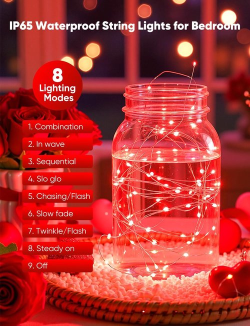 Minetom 12 Pack Red Christmas Lights - 7ft Battery Operated Fairy Lights | Waterproof Twinkle Lights for Valentine's Day
