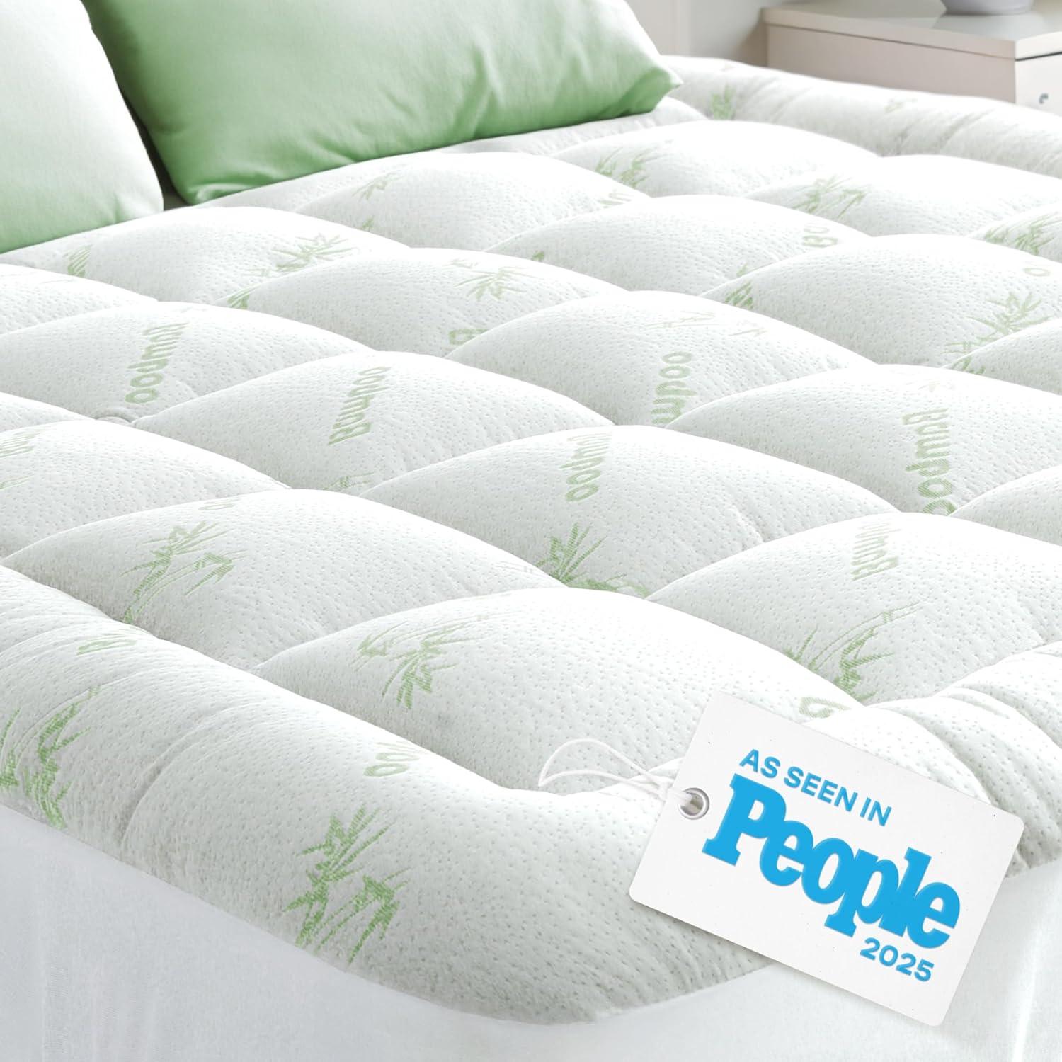 Skiennix Ultra Soft King Size Mattress Topper - Bamboo Viscose Pillow Top for Full Body Support - Naturally Cooling, Green