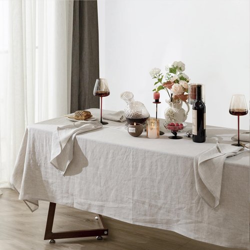 Talasily Linen Tablecloth 100% Pure Linen Table Cloth 60x84 Inches Rectangle Tablecloths Washable Cloths for Kitchen, Dining, Buffet Parties, Holidays, Picnic, Weddings and Restaurants-Natural Linen