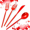 Gudvilla 120pcs Red Plastic Silverware Set Sturdy Red Utensils Disposable Plastic Cutlery Heavy Duty includes Forks and Spoons and Knives Sets for Valentines Day Birthday Graduation Chinese New Year