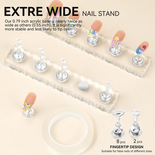 ESUOHYM Nails Storage Box with Stand for Fake Nail,Large Empty Nail Box Case Use for Press On Display & Storage,Nail holder for Painting Practice,Acrylic Nail Display Stand for Design Home