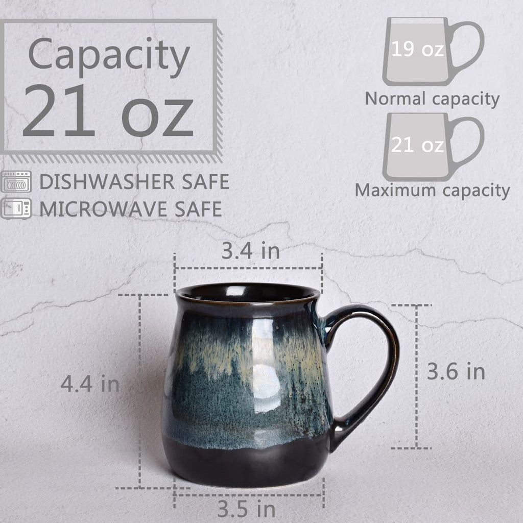 Bosmarlin Large Ceramic Coffee Mug, Blue Big Tea Cup for Office and Home, 21 Oz, Dishwasher and Microwave Safe (Blue, 1)