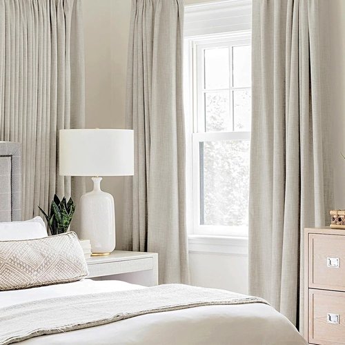 MIULEE 100% Blackout Linen Curtains - Thermal Insulated Cobblestone Grommet Drapes | 52 x 108 Inch (2 Panels)
