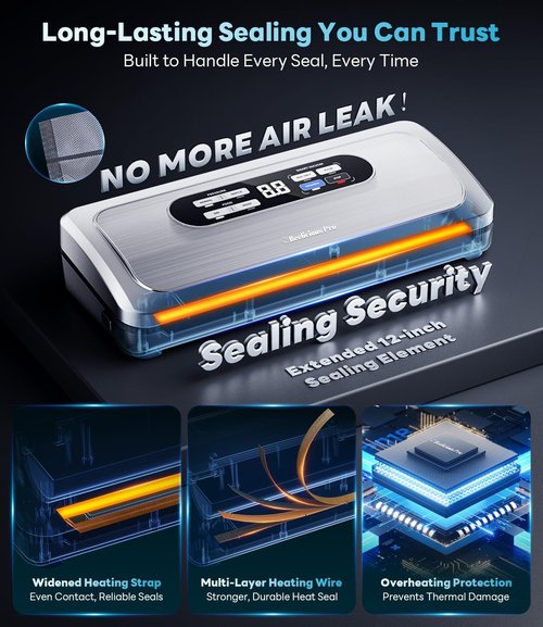 AirLock Vacuum Sealer Machine - 10-in-1 Food Sealer with Digital Timer & Built-in Cutter | Compact Stainless Steel Design