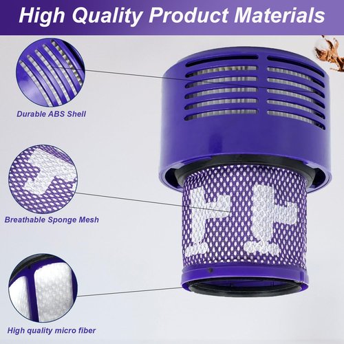 V10 Vacuum Filter Replacement for Dyson V10 Cyclone Series, V10 Animal, V10 Absolute, V10 Total Clean, SV12, Part No. 969082-01 (2 Pack Filters and 1 Cleaning Brush)