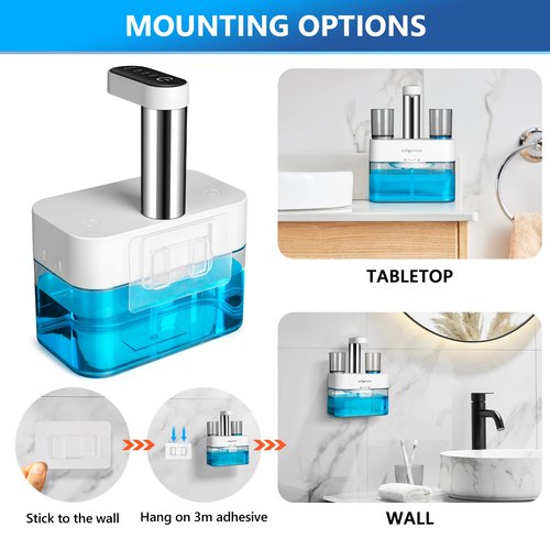 ZOFGENOW Upgraded Automatic Mouthwash Dispenser for Bathroom,Bathroom Accessories 17.6 FlOz Dispensers with Magnetic Cups,Adjustable Dispensing Levels, Suitable for All Age Groups,White