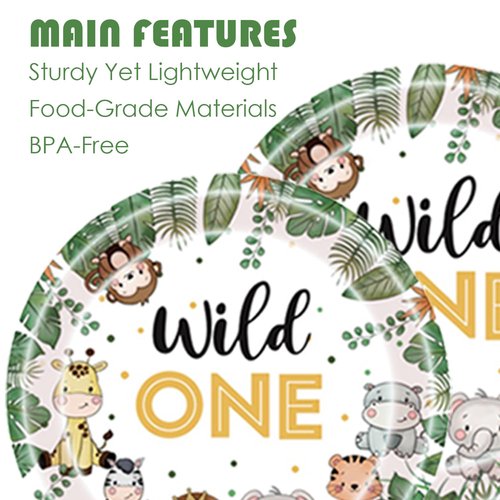Wild One Birthday Decorations 202 Pcs for 25 Guests, Jungle Safari Theme Party Supplies with Animal Plates Napkins Cutlery Tablecloth Banner, Baby Shower or Boys 1st Birthday Party
