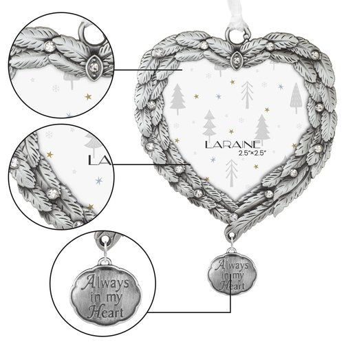 Laraine Christmas Tree Ornaments – Decorative Hanging Holiday Keepsake Gift Feather Pendant with 2.5” Photo Frame Insert for Picture of Pet (Always in My Heart)