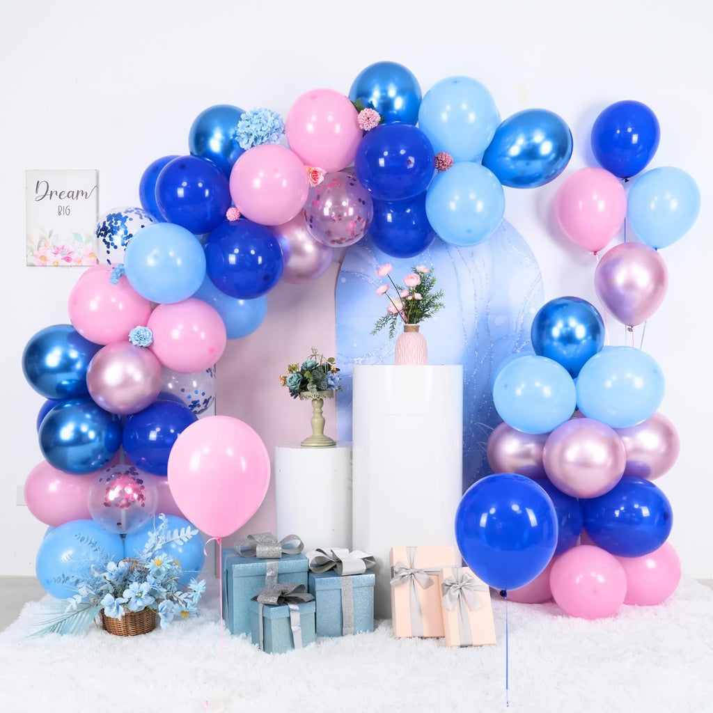 Paready Pink and Blue Balloon Set, 50Pcs Metallic Blue Pink Balloons, 12 Inch Pastel Confetti Royal Balloons for Kids Cartoon Baby Shower Gender Reveal Birthday Party Decorations
