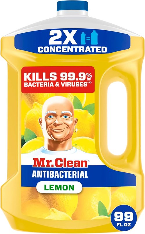Mr. Clean Antibacterial All-Purpose Cleaner - Multi-Surface Floor & Bathroom Cleaner, Lemon, 99oz