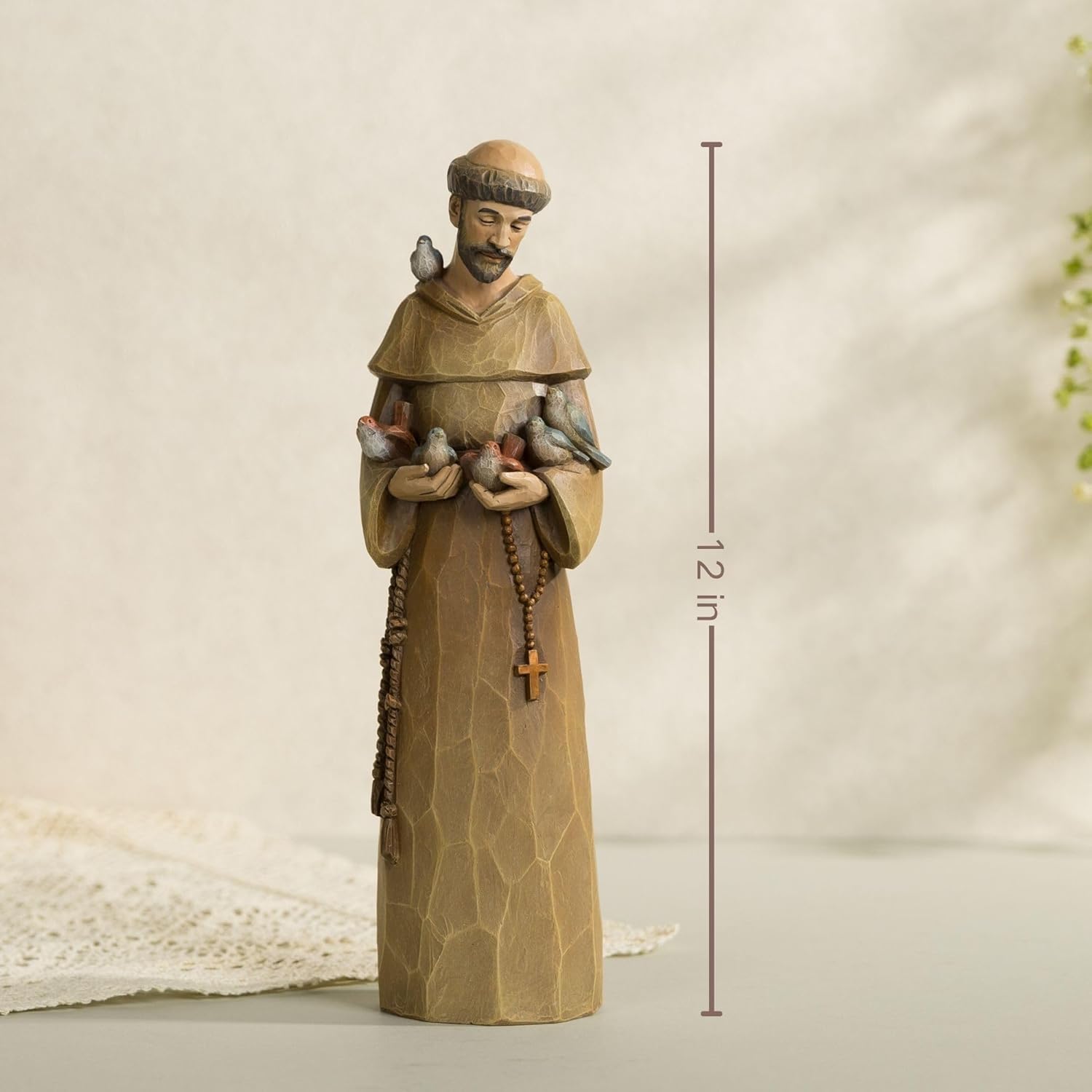 St. Francis Statue - 12-Inch Premium Resin Sculpture with Wood Carving Texture | Patron Saint of Animals & Nature