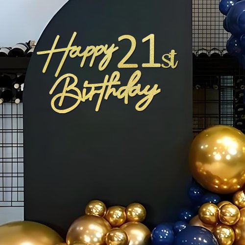 MASTRON Happy Birthday with 0-9 Numbers Sign for Backdrop - Glitter Felt Custom Age Happy Birthday Decal for Balloon Arch Birthday Decorations Baby Shower - Gold