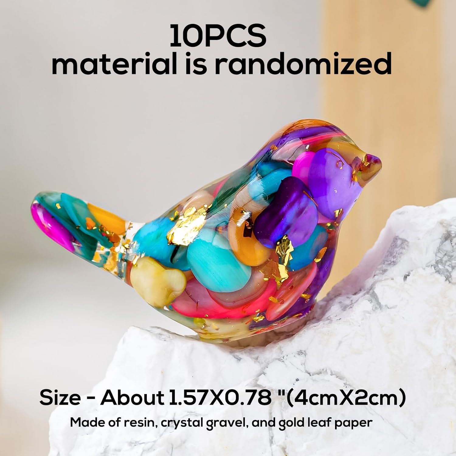 Skiennix 10PCS Crystal Bird Figurines - Unique Resin Animal Statues for Home Decor | Perfect Gift for Teens