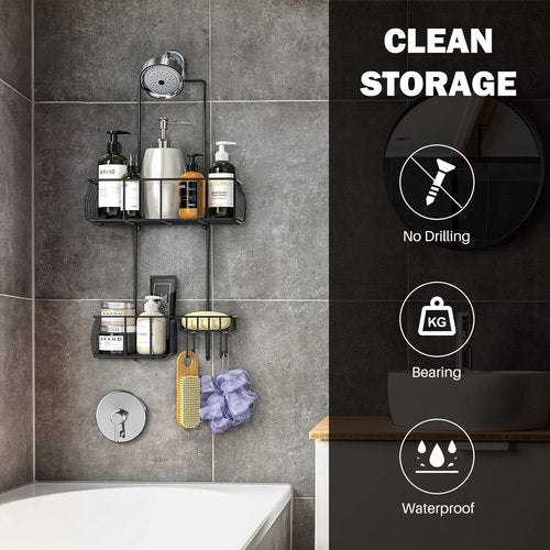 Epicano Shower Caddy - Rustproof Hanging Design with Hooks for Towels & Sponges | Matte Black Finish