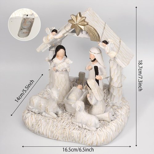 Nativity Set with LED Lights - Christmas Nativity Scene & Manger for Festive Table Decoration