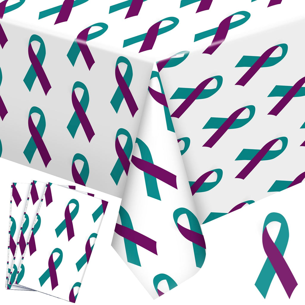 Buryeah 3 Pcs Suicide Awareness Tablecloth Suicide Prevention Month Items Purple and Teal Ribbon Rectangle Disposable Plastic Table Covers Suicide Prevention Decoration for Home Community Events