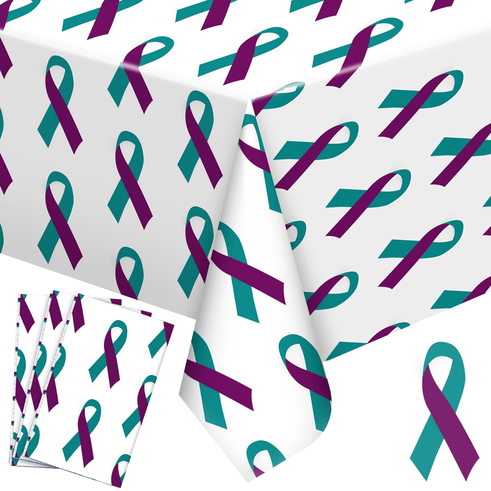Buryeah 3 Pcs Suicide Awareness Tablecloth Suicide Prevention Month Items Purple and Teal Ribbon Rectangle Disposable Plastic Table Covers Suicide Prevention Decoration for Home Community Events