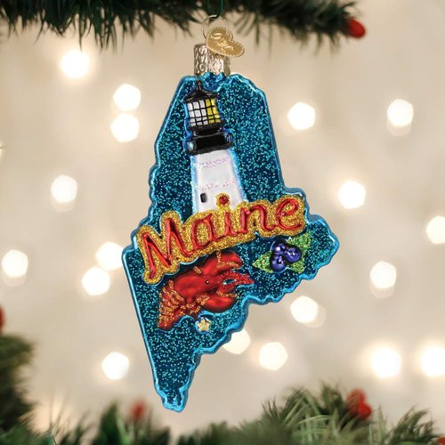 Old World Christmas State of Maine Glass Blown Ornament for Christmas Tree, Handcrafted Holiday Decoration, States Collection