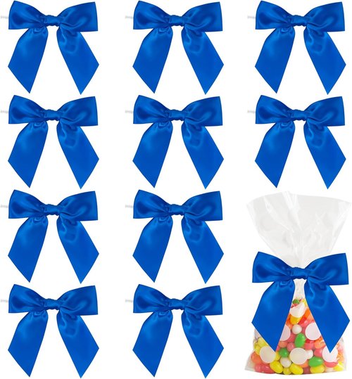 AIMUDI Royal Blue Satin Twist Tie Bows - Pre-Tied Gift Wrapping & Craft Bows | 36 Pcs for Baby Showers & Weddings