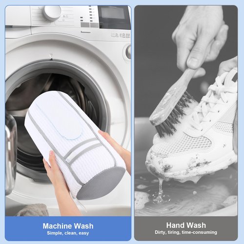 Dntorx 2 PCS Shoe Washing Machine Bag, Reusable L-shaped Zipper Laundry Shoe Bag for Washing Machine with Insoles Mesh Pocket for Washer and Dryer, Shoe Cleaning Bags for Sneaker Tennis Shoes