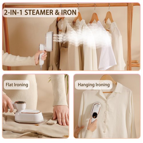 Portable Clothing Steamer, 1000W Clothing Wrinkle Remover, 3+1 Steam Adjustment Multifunctional Hanging Iron with LED Digital Display Screen, 130ml, with Water Shortage Warning, Safe Use (Purple)