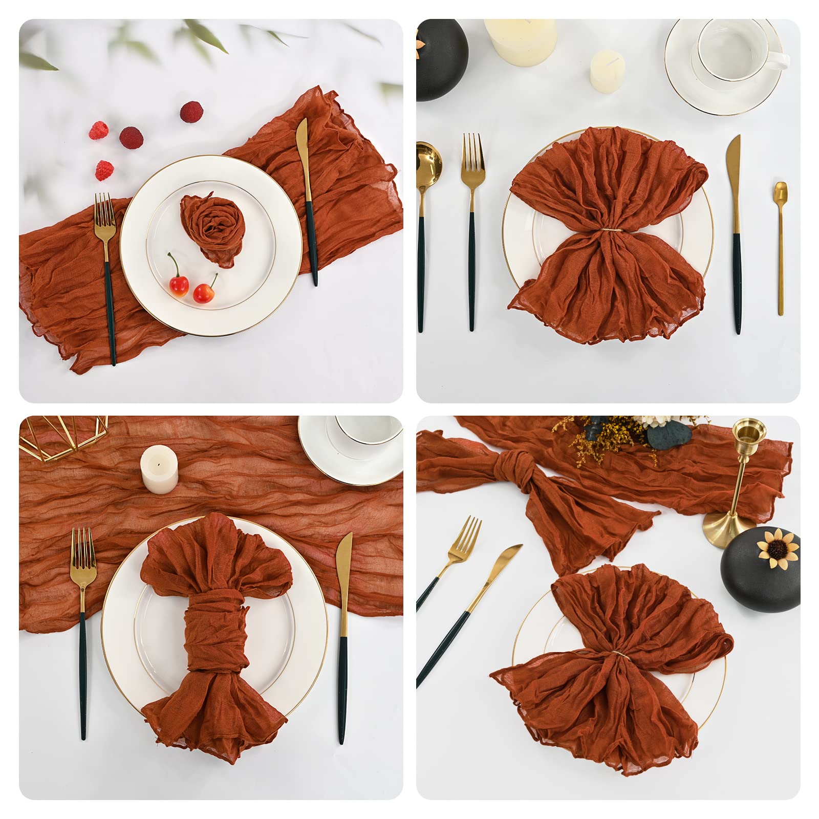 Terracotta Gauze Cheesecloth Napkins Set of 42,Wrinkled Rustic Boho Dinner Napkins Bulk 20 x 20 Inch Soft Cotton Decorative Table Napkins for Wedding/Dinner/Family Everyday Use/Parties(Terracotta)