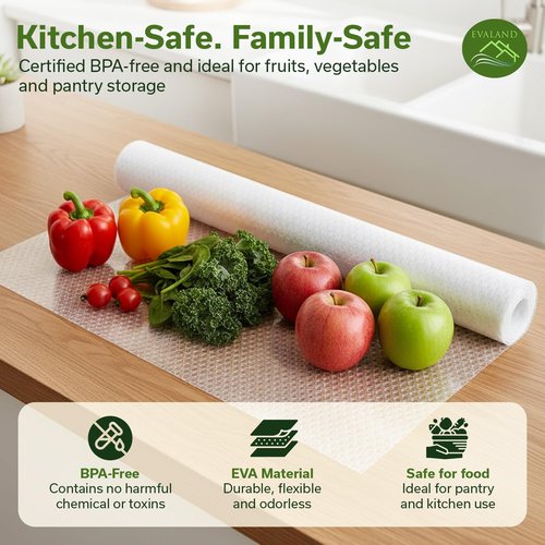 EVALAND Shelf Liners for Kitchen Cabinets Non-Adhesive 19.6" x 33 FT Clear Drawer Liner Non Slip, Washable Cabinet Liner, Waterproof Shelf Liners for Cabinets, Refrigerator Bathroom Pantry Cabinet Mat