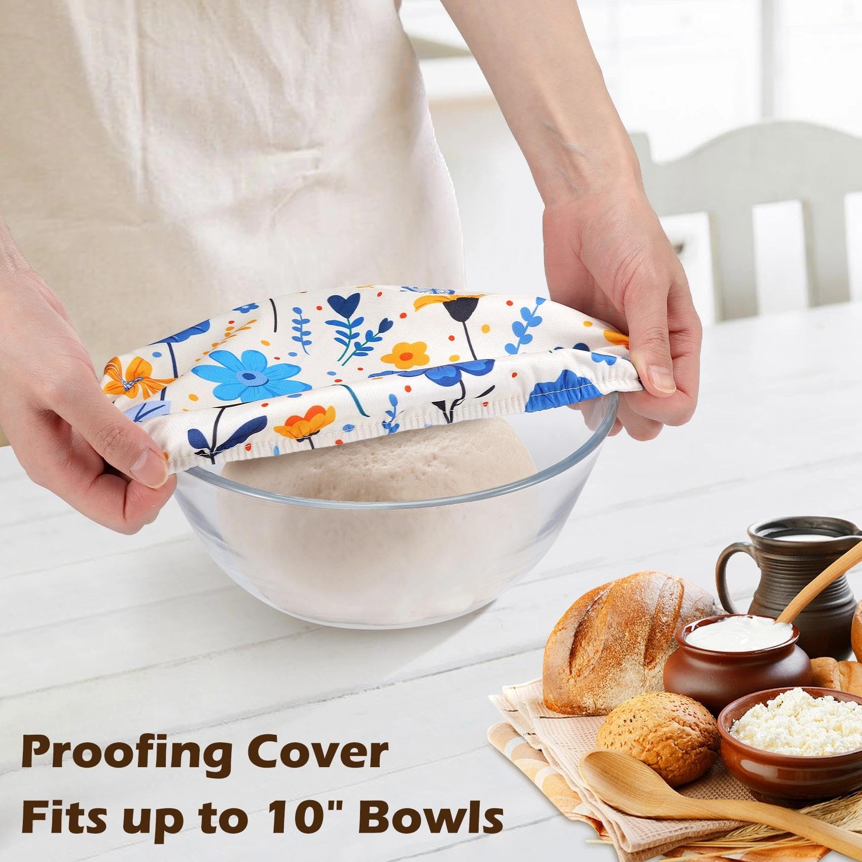 Revahope 2 Pack Reusable Bread Bags for Homemade Bread, 17"×13" Sourdough Bread Storage Bags with Bowl Cover - Keep Loaf Fresh and Easy to Wash(Blue-Yellow Floral)