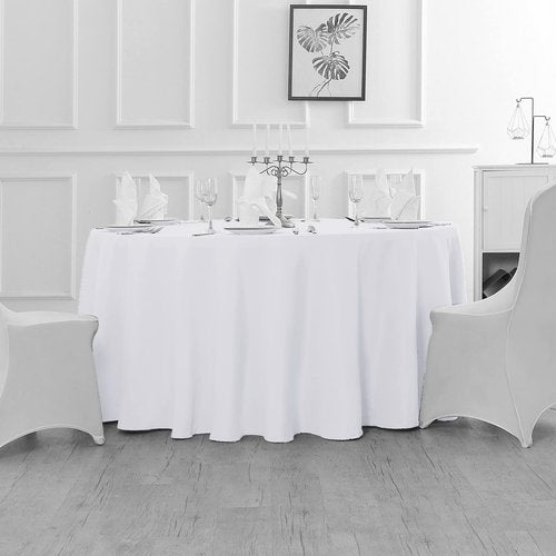 Fokitut 6 Pack Waterproof Round Tablecloth, 120 Inch, Stain Resistant and Wrinkle Polyester Table Cloth, Fabric Table Cover for Kitchen Dining, Wedding, Party, Holiday Dinner-White