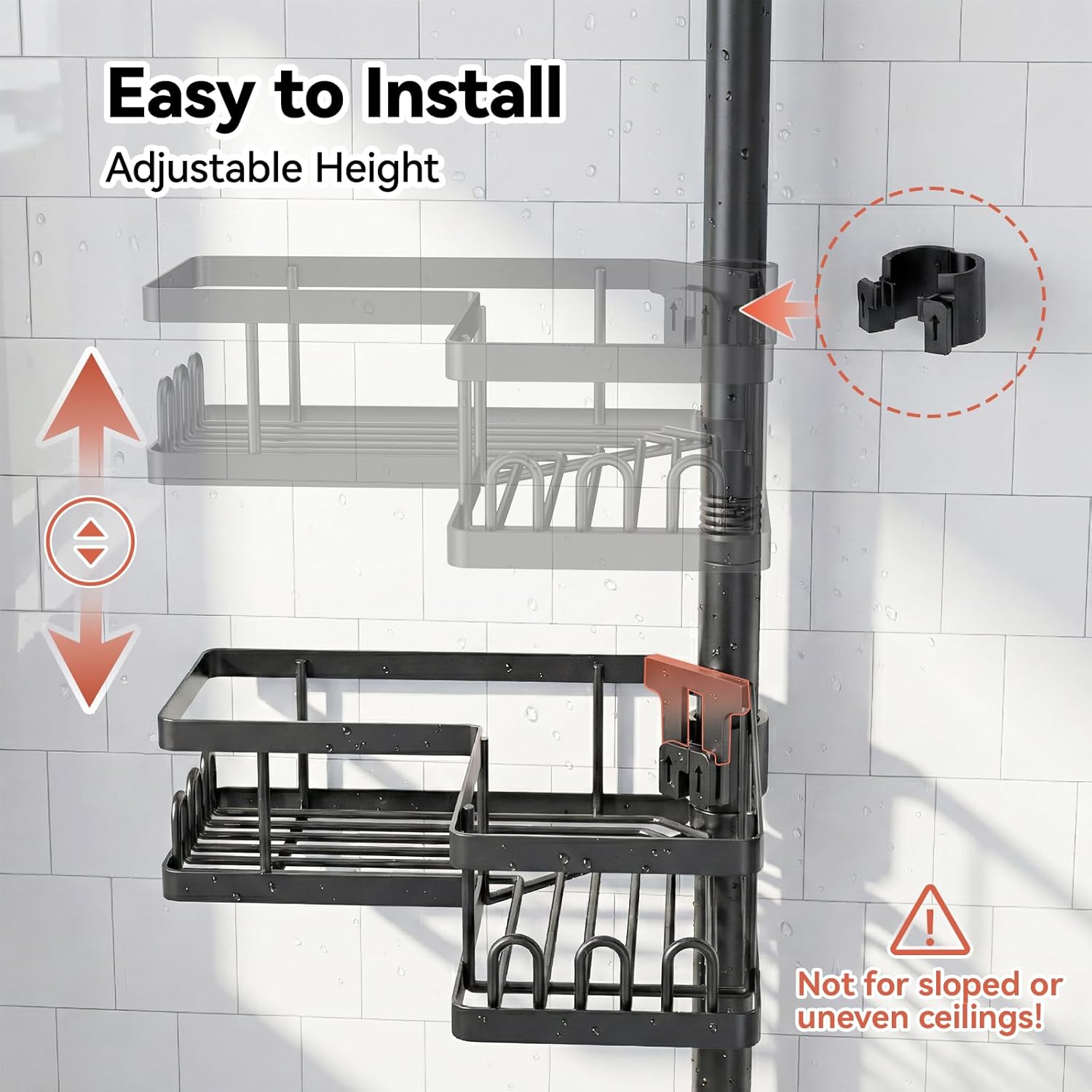 YASONIC Corner Shower Caddy - Adjustable Tension Pole Shelves, Rust-Resistant, No-Drill Installation | Black, 25.7-109.1in