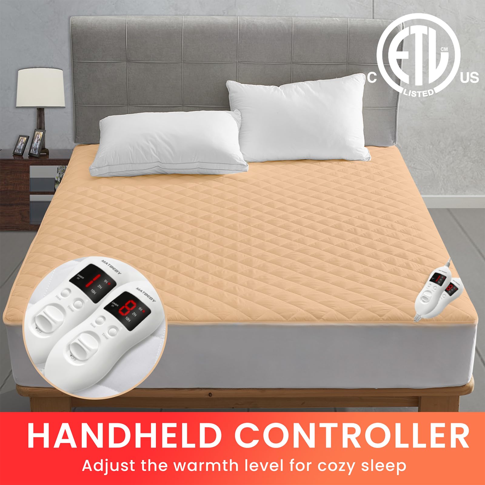 Heated Mattress Pad King Size, Electric Mattress Pad Cover w/Dual Control 8 Heating Settings, Bed Warmer w/ 4 Auto Shut Off Settings, UL Certified, Deep Pocket, Machine Washable, White